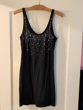 Express Black Scoop Neck Tank/Tunic with Shimmering Silver Embellishments